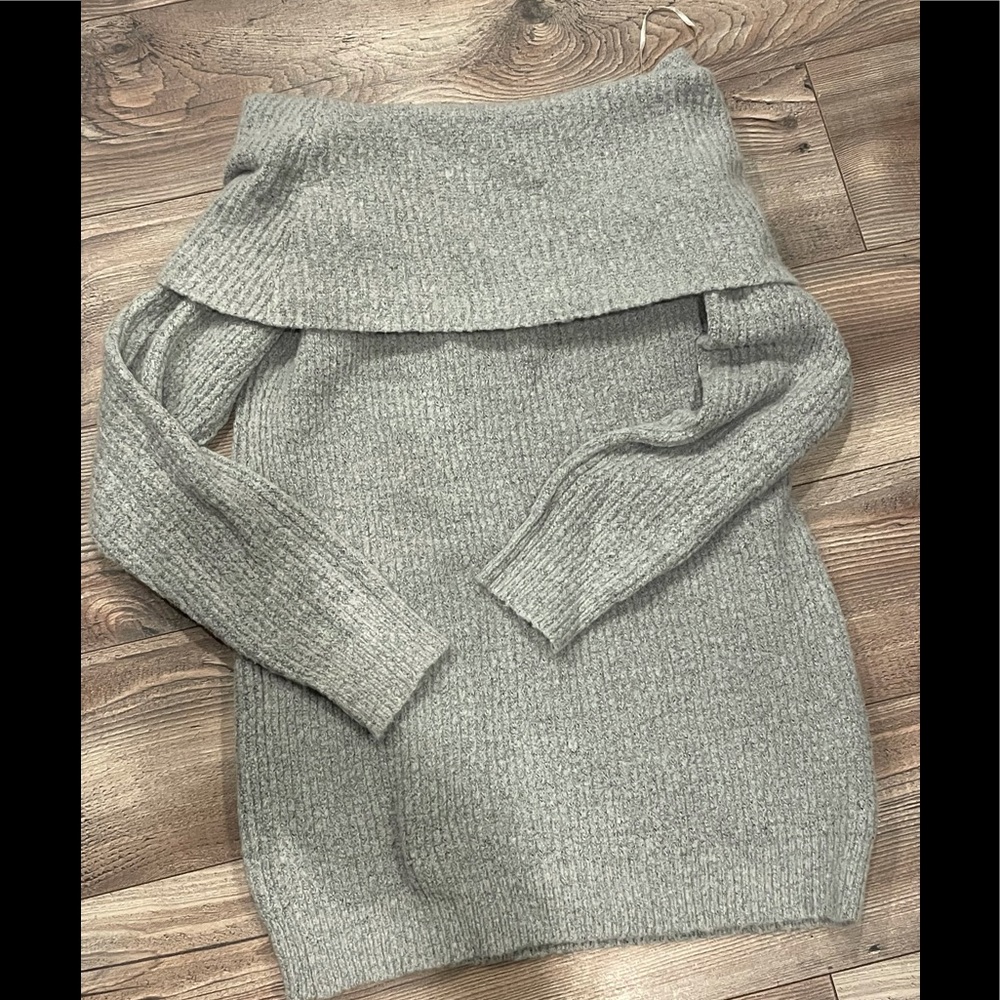 Fuzzy grey Bardot sweater